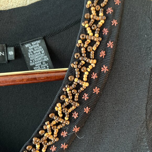 Dana Buckman, Size M, Black knit with embroidery and beading around the neckline - Picture 4 of 5